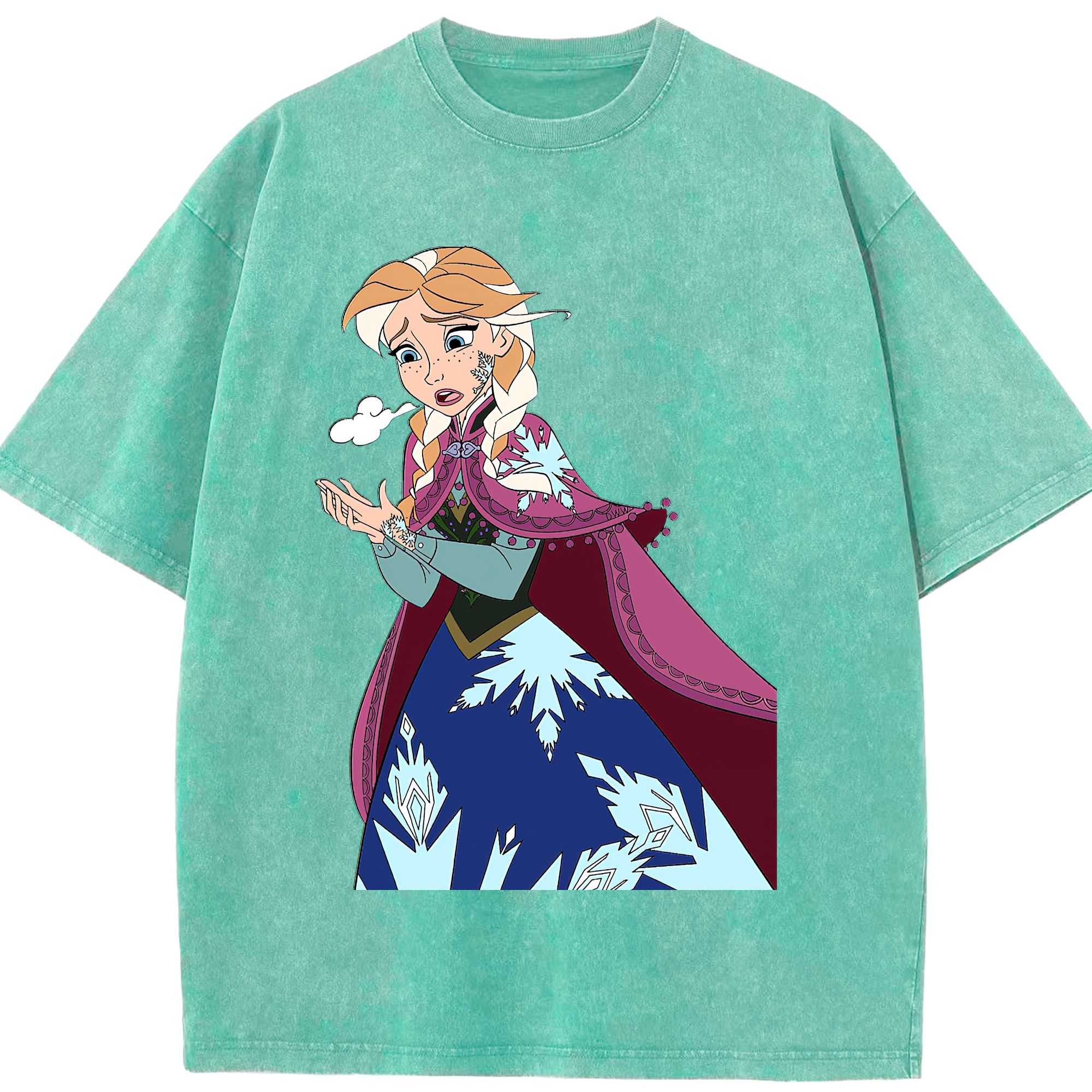 （画像用） アナと雪の女王 アンナ エルサ Frozen Anna Elsa 綿100% ヴィンテージ風 半袖Tシャツ（フロントプリント）